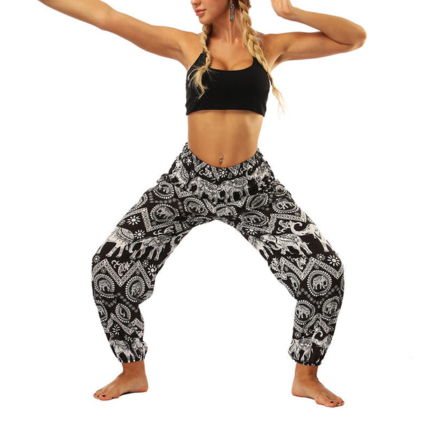 Buddha Stones Boho Loose Geometric Elephant Pattern Harem Trousers Women's Yoga Pants