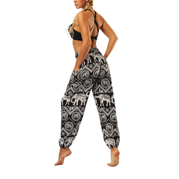 Buddha Stones Boho Loose Geometric Elephant Pattern Harem Trousers Women's Yoga Pants