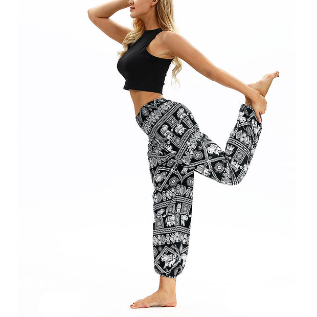 Buddha Stones Boho Loose Geometric Elephant Pattern Harem Trousers Women's Yoga Pants