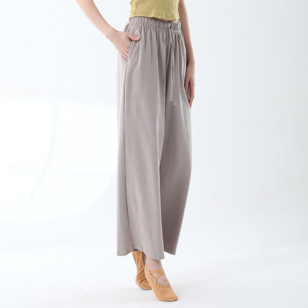 Buddha Stones Loose Cotton Drawstring Wide Leg Pants For Yoga Dance With Pockets