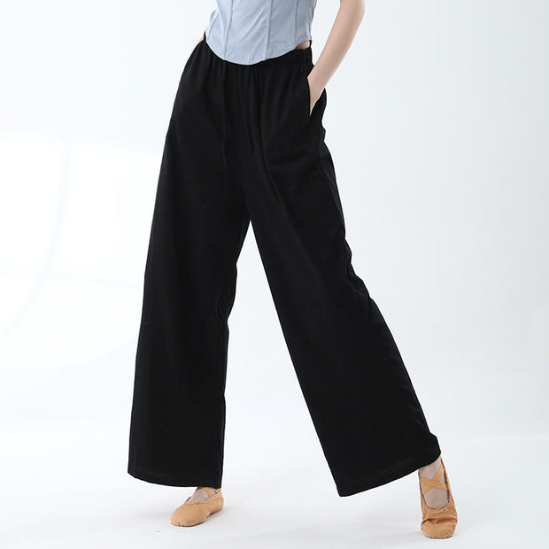 Buddha Stones Loose Cotton Drawstring Wide Leg Pants For Yoga Dance With Pockets