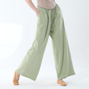 Buddha Stones Loose Cotton Drawstring Wide Leg Pants For Yoga Dance With Pockets