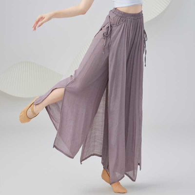 Buddha Stones Solid Color Loose Cotton Linen Wide Leg Pants For Yoga Classical Dance (Extra 35% Off | USE CODE: FS35) - RosyBrown - US8-10，UK/AU12-14，EU40-42 (2XL) - image 0