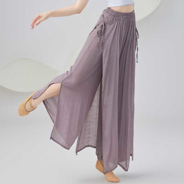 Buddha Stones Solid Color Loose Cotton Linen Wide Leg Pants For Yoga Classical Dance (Extra 35% Off | USE CODE: FS35) - RosyBrown - US8-10，UK/AU12-14，EU40-42 (2XL) - image 0