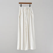 Buddha Stones Loose Cotton Linen Drawstring Wide Leg Pants With Pockets