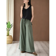 Buddha Stones Loose Cotton Linen Drawstring Wide Leg Pants With Pockets