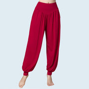 Buddha Stones Solid Color Modal Yoga Dance High Waist Harem Pants With Pockets