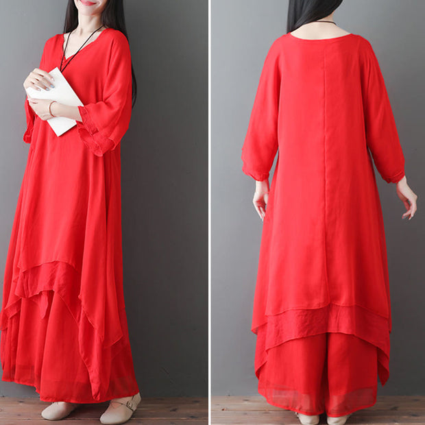 Buddha Stones V-Neck Midi Tunic Dress Wide Leg Pants Meditation Zen Practice Dance Clothing - image 15