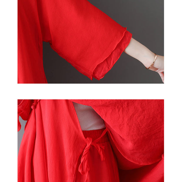 Buddha Stones V-Neck Midi Tunic Dress Wide Leg Pants Meditation Zen Practice Dance Clothing - image 18