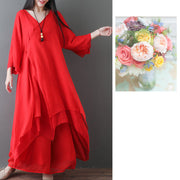 Buddha Stones V-Neck Midi Tunic Dress Wide Leg Pants Meditation Zen Practice Dance Clothing - image 16