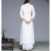 Buddha Stones Hanfu Style Midi Dress Wide Leg Pants Meditation Zen Practice Yoga Dance Clothing