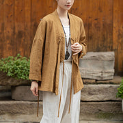 Buddha Stones Frog-Button Hanfu Design Shirt Top Ramie Linen Jacket