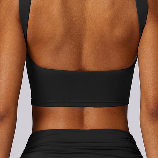 Buddha Stones Sleeveless Backless Strap Tank Top Bra Flared Pants Sports Fitness Yoga