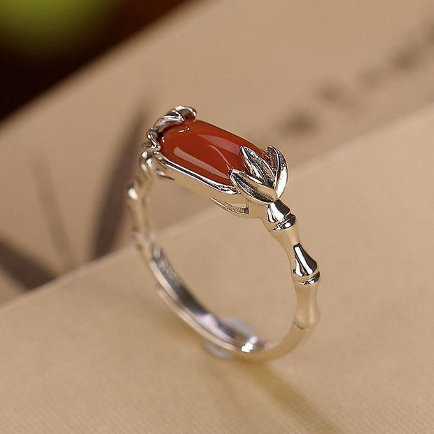 Buddha Stones 925 Sterling Silver Red Agate Bamboo Pattern Calm Bracelet Ring Jewelry Set (Extra 30% Off | USE CODE: FS30) - Ring(Inner Circumference 54-60mm Adjustable) - image 8