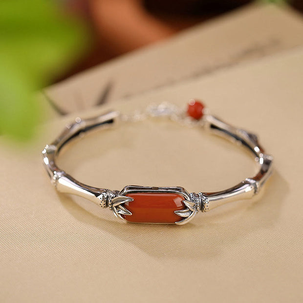 Buddha Stones 925 Sterling Silver Red Agate Bamboo Pattern Calm Bracelet Ring Jewelry Set (Extra 30% Off | USE CODE: FS30) - Bracelet(Wrist Circumference 14-18cm) - image 3