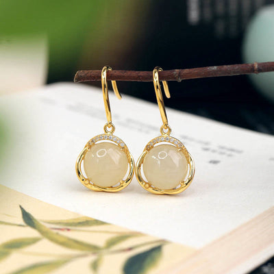 Buddha Stones 925 Sterling Silver Natural Hetian White Jade Cyan Jade Protection Earrings (Extra 35% Off | USE CODE: FS35) - Hetian White Jade - Earrings - image 0