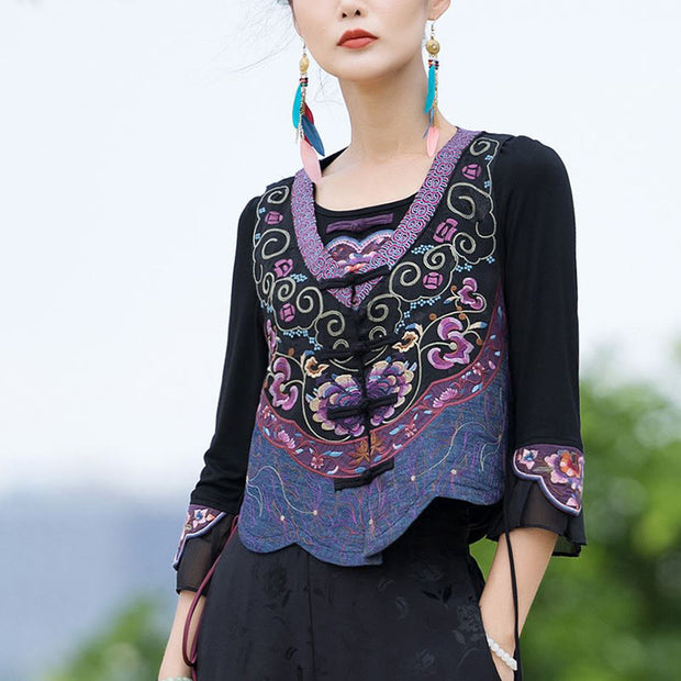 Buddha Stones Vintage Frog-Button Embroidery Purple Flower Tang Suit Design Sleeveless Vest (Extra 30% Off | USE CODE: FS30) - image 2