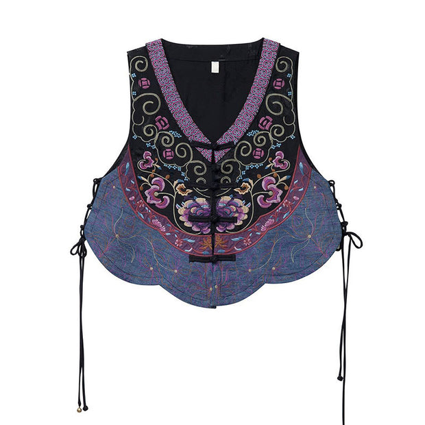 Buddha Stones Vintage Frog-Button Embroidery Purple Flower Tang Suit Design Sleeveless Vest (Extra 30% Off | USE CODE: FS30) - image 11