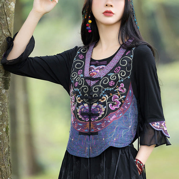 Buddha Stones Vintage Frog-Button Embroidery Purple Flower Tang Suit Design Sleeveless Vest (Extra 30% Off | USE CODE: FS30) - image 1