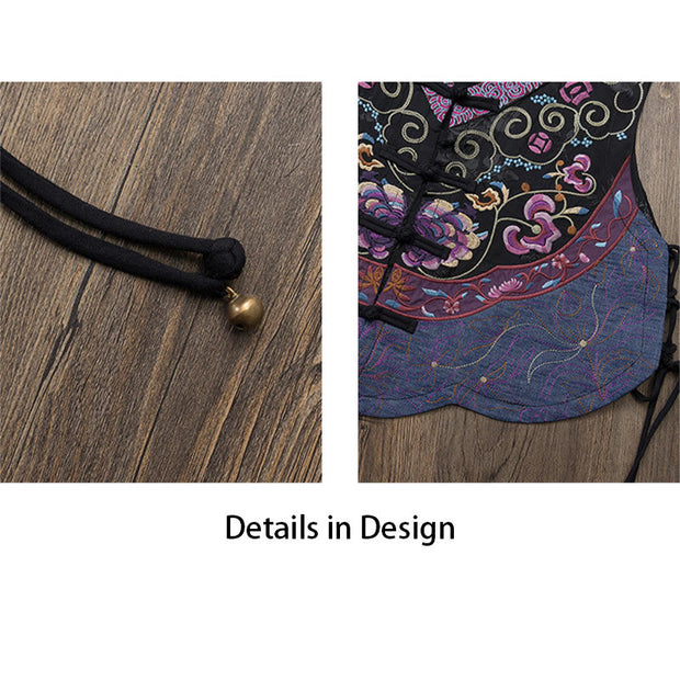 Buddha Stones Vintage Frog-Button Embroidery Purple Flower Tang Suit Design Sleeveless Vest (Extra 30% Off | USE CODE: FS30) - image 15