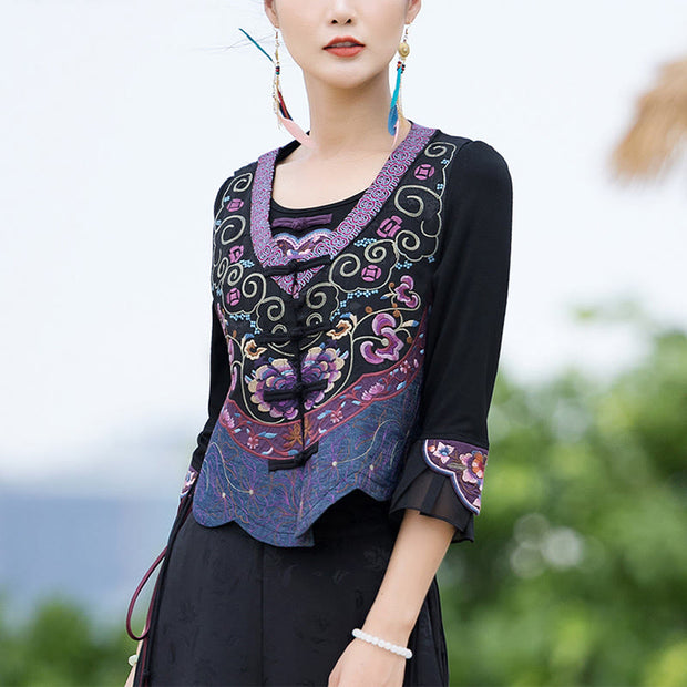 Buddha Stones Vintage Frog-Button Embroidery Purple Flower Tang Suit Design Sleeveless Vest (Extra 30% Off | USE CODE: FS30) - image 3