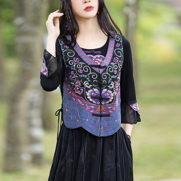 Buddha Stones Vintage Frog-Button Embroidery Purple Flower Tang Suit Design Sleeveless Vest (Extra 30% Off | USE CODE: FS30) - image 5