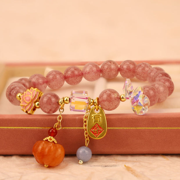 Buddha Stones Natural Strawberry Quartz Fu Character Pumpkin Charm Positive Bracelet (Extra 35% Off | USE CODE: FS35) - image 2