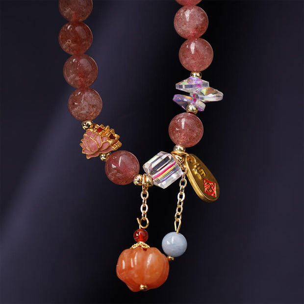 Buddha Stones Natural Strawberry Quartz Fu Character Pumpkin Charm Positive Bracelet (Extra 35% Off | USE CODE: FS35) - image 5