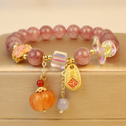 Buddha Stones Natural Strawberry Quartz Fu Character Pumpkin Charm Positive Bracelet (Extra 35% Off | USE CODE: FS35) - Strawberry Quartz(Wrist Circumference 14-16cm) - image 0