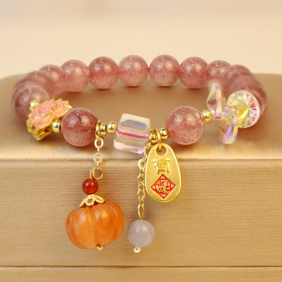 Buddha Stones Natural Strawberry Quartz Fu Character Pumpkin Charm Positive Bracelet (Extra 35% Off | USE CODE: FS35) - Strawberry Quartz(Wrist Circumference 14-16cm) - image 0