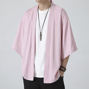 Buddha Stones Solid Color Open Front Jacket Men's Kimono