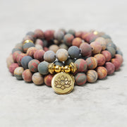 Buddha Stones 108 Mala Beads Picasso Jasper Stone Courage Energy Bracelet