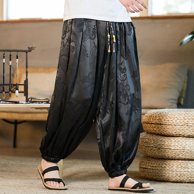 Buddha Stones Dragon Pattern Loose Men's Harem Pants With Pockets