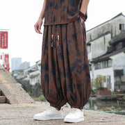 Buddha Stones Bamboo Leaves Pattern Loose Men's Harem Pants With Pockets