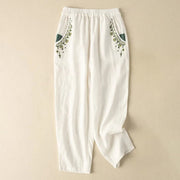 Buddha Stones Vintage Embroidery Elastic Waist Harem Pants With Pockets