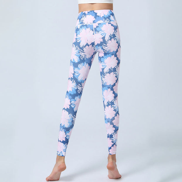 Buddha Stones Flowers Leaves Print Sports Fitness Yoga High Waist Leggings Women's Yoga Pants