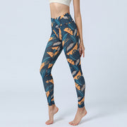 Buddha Stones Leaves Print Sports Fitness Yoga High Waist Leggings Women's Yoga Pants