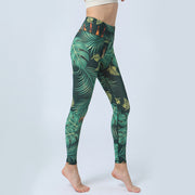 Buddha Stones Leaves Print Sports Fitness Yoga High Waist Leggings Women's Yoga Pants