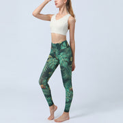 Buddha Stones Leaves Print Sports Fitness Yoga High Waist Leggings Women's Yoga Pants