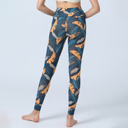 Buddha Stones Leaves Print Sports Fitness Yoga High Waist Leggings Women's Yoga Pants