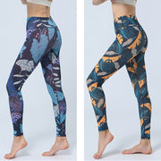 Buddha Stones Leaves Print Sports Fitness Yoga High Waist Leggings Women's Yoga Pants