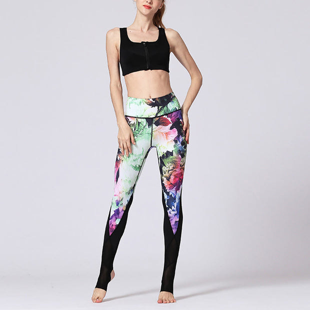 Buddha Stones Rose Peony Flower Print Design Sports Fitness Yoga Leggings Women's Yoga Pants