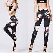 Buddha Stones Rose Peony Flower Print Design Sports Fitness Yoga Leggings Women's Yoga Pants