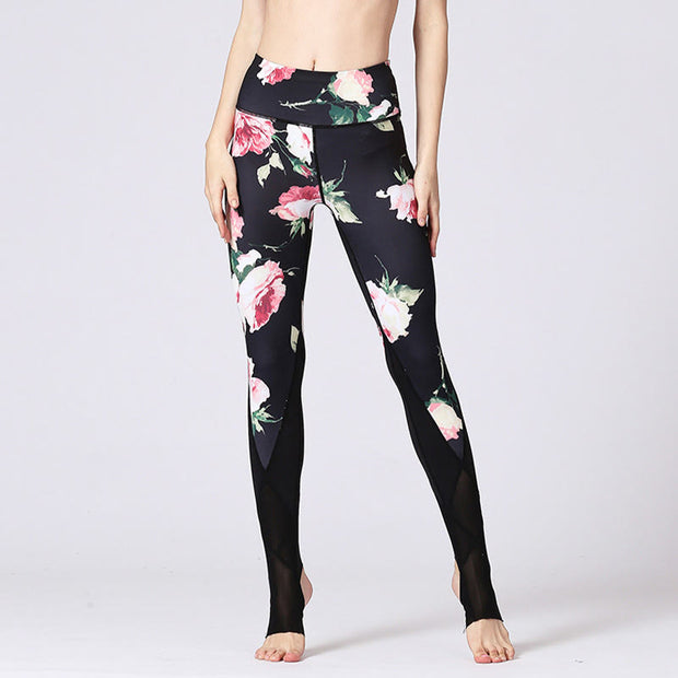 Buddha Stones Rose Peony Flower Print Design Sports Fitness Yoga Leggings Women's Yoga Pants