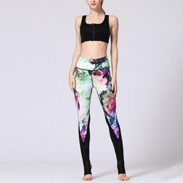 Buddha Stones Rose Peony Flower Print Design Sports Fitness Yoga Leggings Women's Yoga Pants