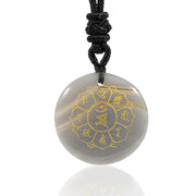 Buddha Stones Om Mani Padme Hum Natural Various Crystal Black Obsidian Strength Necklace Pendant