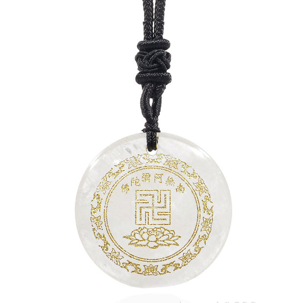 Buddha Stones Swastika Lotus Pattern Natural Various Crystal Black Obsidian Purification Necklace Pendant