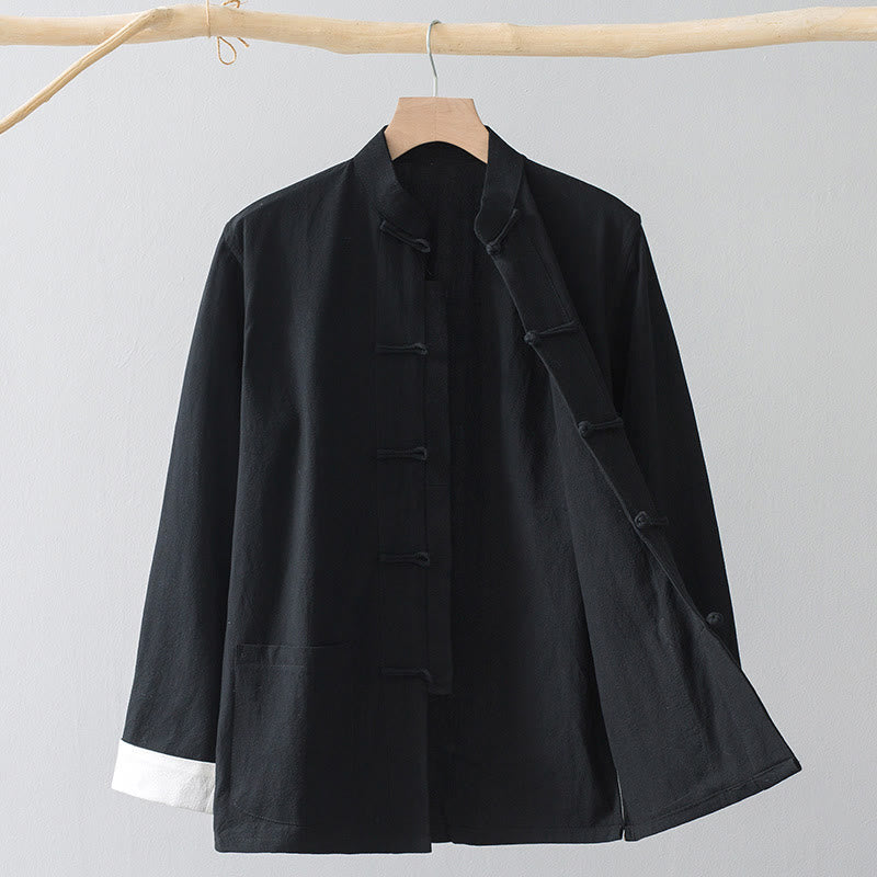 Buddha Stones Frog-Button Chinese Tang Suit Shirt Cotton Linen Men