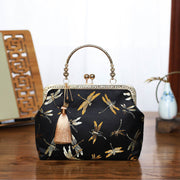 Buddha Stones Vintage Flower Butterfly Crane Sea Waves Metal Chain Crossbody Bag Shoulder Bag Handbag (Extra 30% Off | USE CODE: FS30) - Black Golden Dragonfly 22*18*8cm - image 11