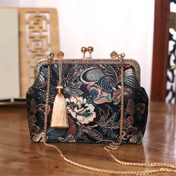 Buddha Stones Vintage Flower Butterfly Crane Sea Waves Metal Chain Crossbody Bag Shoulder Bag Handbag (Extra 30% Off | USE CODE: FS30) - image 1